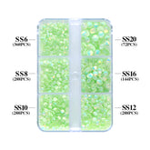 Mixed Sizes 6 Grid Box Mocha Opal Lt Green Glass FlatBack Rhinestones For Nail Art WholesaleRhinestone